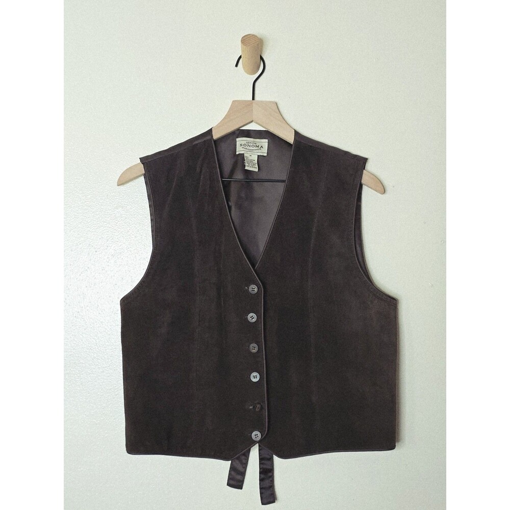Sonoma Jean Co Womens M Dark Brown Suede Leather Vest Button Front Western Boho